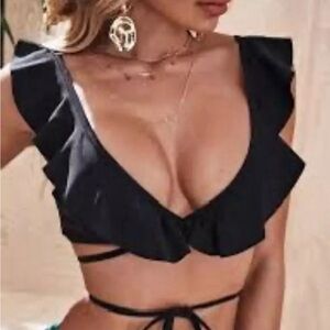 Shein small Black Ruffle Wrap Swim Top